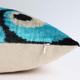 Teal Velvet Ikat Pillow Cover, 16x22 Teal Blue Throw Cushion - thumbnail 4