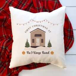 First Christmas At New Home Cushion With Address Gift For Wife Husband Newlywed Couple Our 1st Xmas Decor - thumbnail 4