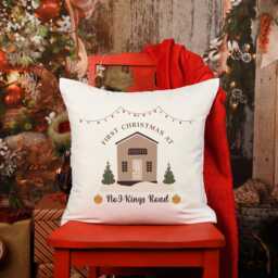 First Christmas At New Home Cushion With Address Gift For Wife Husband Newlywed Couple Our 1st Xmas Decor - thumbnail 3