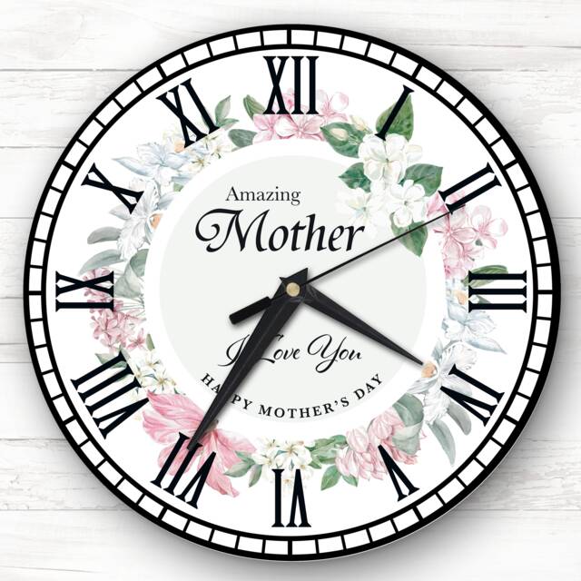 Mother's Day Gift Pink Floral Wreath Personalised Clock - image 1