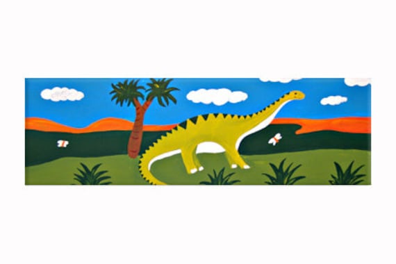 Diplodocus Dinosaur Art, Painting On Canvas, Painting, Decor, Boys Original Art