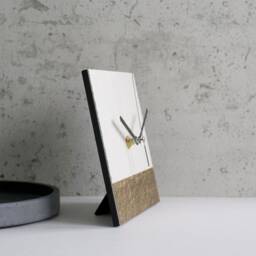 Geometric Mantel Clock For Modern Interiorr, Eco Friendly 1st Anniversary Gift Couple Handmade From Recycled Paper, Paper Mache - thumbnail 2