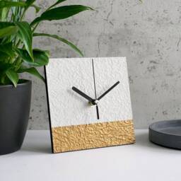 Geometric Mantel Clock For Modern Interiorr, Eco Friendly 1st Anniversary Gift Couple Handmade From Recycled Paper, Paper Mache - thumbnail 1