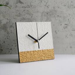 Geometric Mantel Clock For Modern Interiorr, Eco Friendly 1st Anniversary Gift Couple Handmade From Recycled Paper, Paper Mache - thumbnail 3