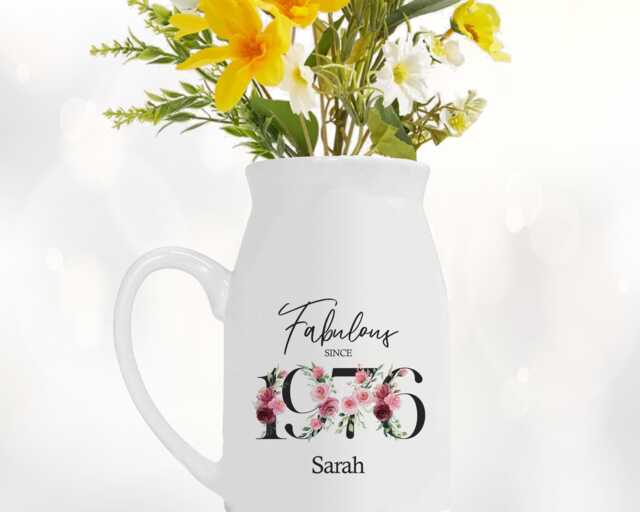 50Th Birthday Gift For Women - Fabulous Since 1976 Small Personalised Flower Pot Vase 50 Her Ladies Floral Design Mum Nan Bnc50 - image 1