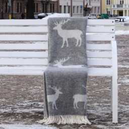 Grey Deer Throw - Woven From Pure Wool Scandi Stag Blanket Christmas - thumbnail 3