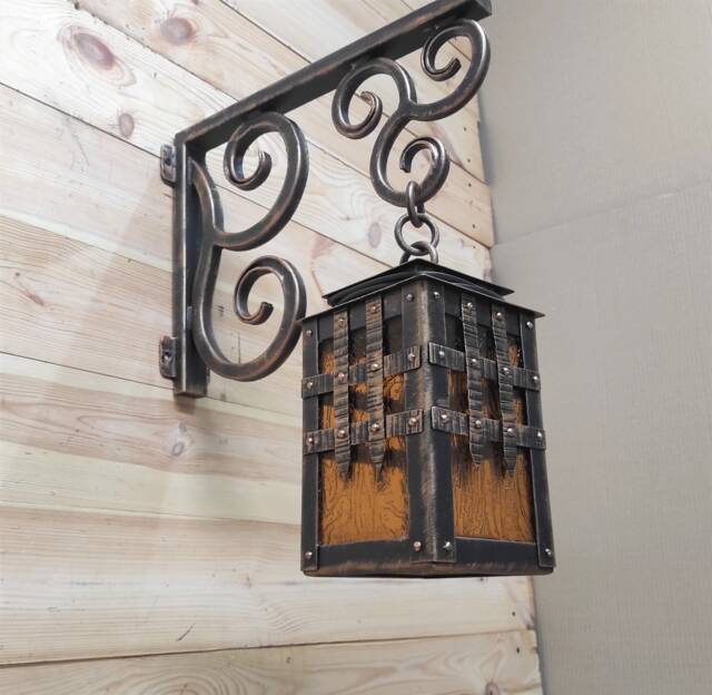 Handmade Forged Medieval Wall Lantern Rustic Gothic Light Fixture - image 1