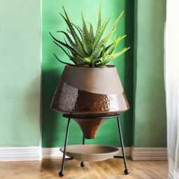 Modern Ceramic Plant Pot With Drip Tray & Iron Stand - thumbnail 3