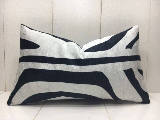 Ikat Velvet Pillow Cover - 12x20, Silk Cotton Blend - image 1