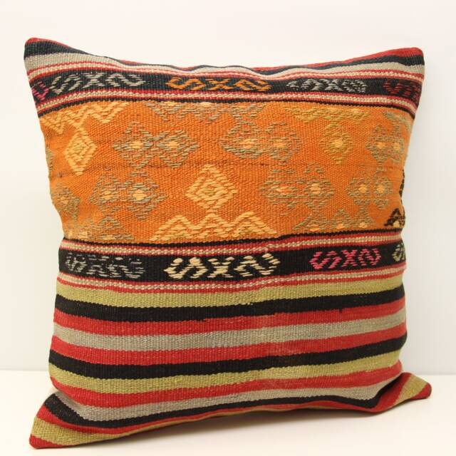 Handmade Turkish Kilim Pillow Cover, 20x20 Retro Home Decor - image 1