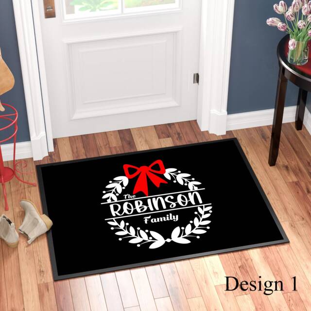 Custom Printed Christmas Wreath Family Name Doormat, Personalised, Ideal Gift For Him/Her, Welcome Festive Door Mat, Entrance Mat - image 1
