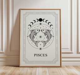 Pisces Zodiac Wall Art, Line Drawing Print, Celestial Astrology Poster, Fish Star Sign Decor, Minimalist Horoscope Art, Modern Boho Print - thumbnail 1