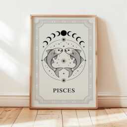 Pisces Zodiac Wall Art, Line Drawing Print, Celestial Astrology Poster, Fish Star Sign Decor, Minimalist Horoscope Art, Modern Boho Print - thumbnail 3