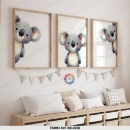 Peeking Koala Prints - Set Of 3 Nursery Posters - Animal Playroom Decor Gender Neutral Baby Wall Art Peekaboo Bear Poster Print A3/A4 - thumbnail 1