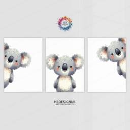 Peeking Koala Prints - Set Of 3 Nursery Posters - Animal Playroom Decor Gender Neutral Baby Wall Art Peekaboo Bear Poster Print A3/A4 - thumbnail 2