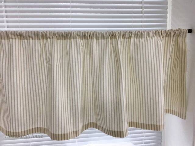 Farmhouse Valances Cafe Curtains Farmhouse Decor Kitchen Valance Stripe Beige Linen Tan Valance Curtain Window - image 1