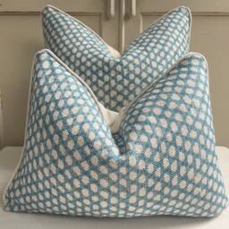 Fermoie Wicker Luxury Designer Decorative Blue Beige Linen Cushion Pillow Throw Cover - thumbnail 1