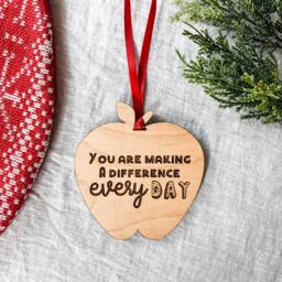 Teacher Christmas Ornament, Engraved Apple Wood Keepsake, Personalized Gift, Appreciation, Ornament