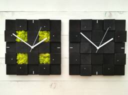 Wood Moss Clock Handmade Square Wall Clock, Scandinavian Design - thumbnail 1