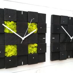 Wood Moss Clock Handmade Square Wall Clock, Scandinavian Design - thumbnail 2