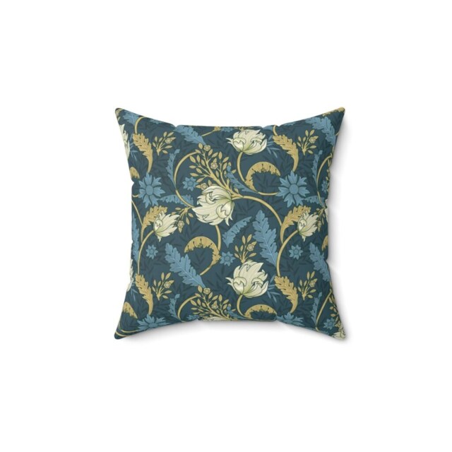 William Morris Pillow Cover - Soft Faux Suede Fabric Enchanted Wild Tulip Design Pattern Navy Blue Cream Botanical Decorative Cushion - image 1
