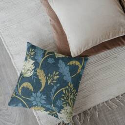 William Morris Pillow Cover - Soft Faux Suede Fabric Enchanted Wild Tulip Design Pattern Navy Blue Cream Botanical Decorative Cushion - thumbnail 2