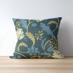 William Morris Pillow Cover - Soft Faux Suede Fabric Enchanted Wild Tulip Design Pattern Navy Blue Cream Botanical Decorative Cushion - thumbnail 3