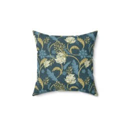 William Morris Pillow Cover - Soft Faux Suede Fabric Enchanted Wild Tulip Design Pattern Navy Blue Cream Botanical Decorative Cushion - thumbnail 1