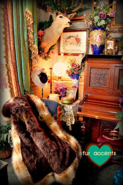 Plush Faux Fur Throw Rug, Brown Center, Coyote Border - 60x80 - image 1