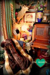 Plush Faux Fur Throw Rug, Brown Center, Coyote Border - 60x80 - thumbnail 1