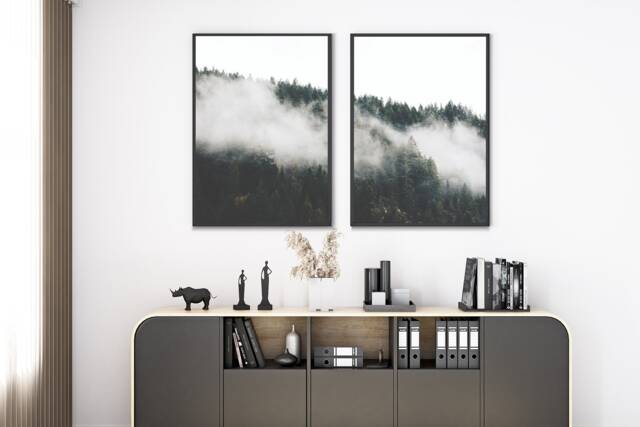 Forest Set Of 2 Print, Home Decor, Wall Art, Tree Foggy Poster, Framed Modern Print 100 - image 1