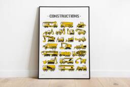 Construction Truck Print Nursery Wall Art, Boy Room Decor - thumbnail 1