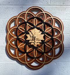 Layered Wood Flower Of Life Sri Yantra Wall Art Sacred Geometry Decor - 17.5 - thumbnail 1