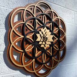 Layered Wood Flower Of Life Sri Yantra Wall Art Sacred Geometry Decor - 17.5 - thumbnail 2