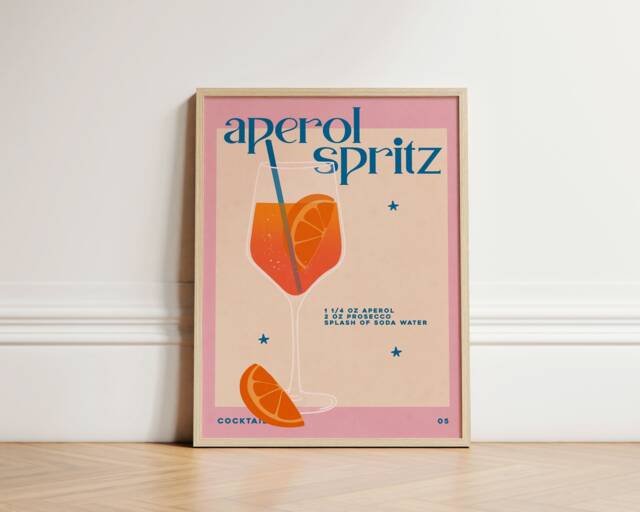 Retro Aperol Spritz Poster, Cocktail Print, Bar Cart Kitchen Print Unframed - image 1