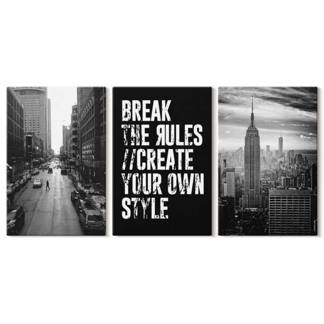 Set Of 3 Canvas Prints - City Streets in Black & White With An Inspiring Text, Photo Print, Travels Wall Decor - image 1