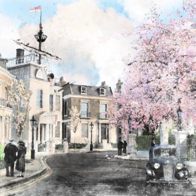 Cherry Tree Lane Art Print Mary Poppins Fan Art, City Landscape - image 1