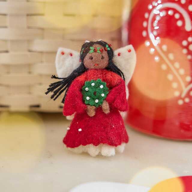Little Christmas Spirit Ornament - Brown, Hand Felted Holiday Angel Charm, Handmade Decor - image 1