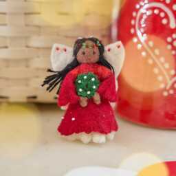 Little Christmas Spirit Ornament - Brown, Hand Felted Holiday Angel Charm, Handmade Decor