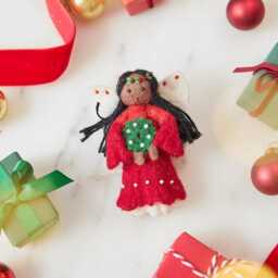 Little Christmas Spirit Ornament - Brown, Hand Felted Holiday Angel Charm, Handmade Decor - thumbnail 3