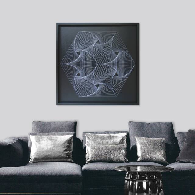 Large Geometric String Art - Black & White Mandala Neon Wall - image 1