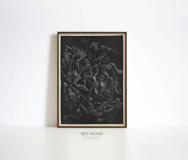 Gustave Dore Chaos Print, Paradise Lost Wall Art, Rebel Angels in Hell, Dark Academia Decor, Reproduction, Digital, Elegant Black Printable - image 1