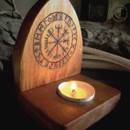Vegvisir Viking Compass Wooden Candle Holder - Handburned Pine Wood Tealight Norse Mythology Altar Decor Pagan Gift - thumbnail 2