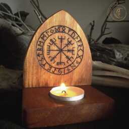 Vegvisir Viking Compass Wooden Candle Holder - Handburned Pine Wood Tealight Norse Mythology Altar Decor Pagan Gift - thumbnail 4