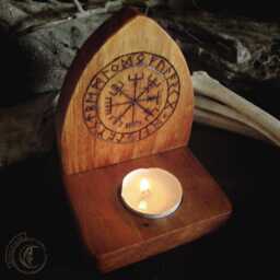 Vegvisir Viking Compass Wooden Candle Holder - Handburned Pine Wood Tealight Norse Mythology Altar Decor Pagan Gift - thumbnail 3