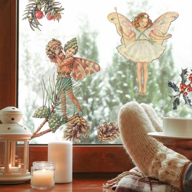 Winter Fairies Window Stickers Flower Decor Christmas Fairy Home Retro Vintage - image 1