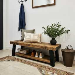 Handmade Rustic Farmhouse Shoe Rack With Shelving - Industrial Boot Storage UK Entryway Furniture - thumbnail 2