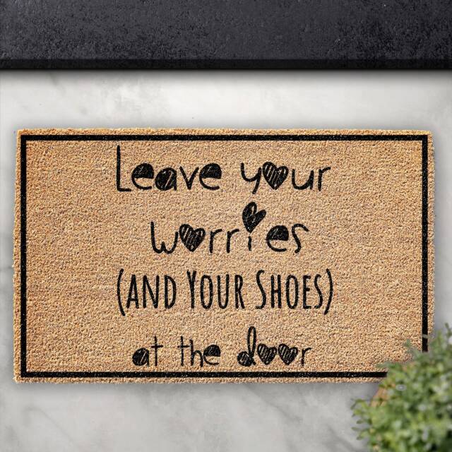 Funny Coir Doormat - Leave Worries & Shoes At The Door - image 1