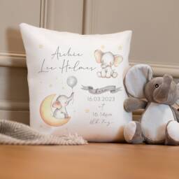 Personalised New Baby Cushion - Elephant Nursery Girl Gift - thumbnail 3