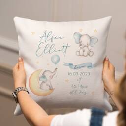 Personalised New Baby Cushion - Elephant Nursery Girl Gift - thumbnail 2